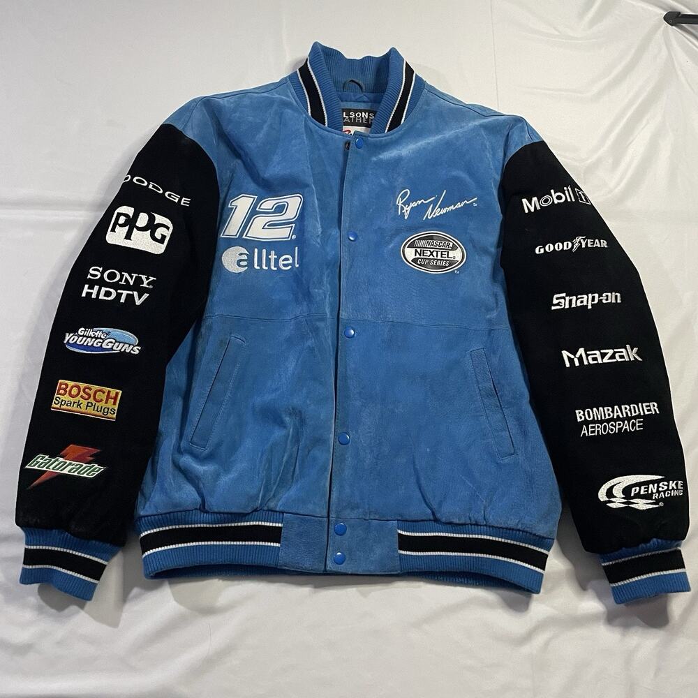 Vintage Ryan Newman 12 Alltel NASCAR Suede Leather Racing Jacket Men's XL Blue